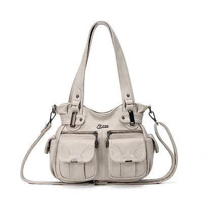 KL928 Women's Shoulder Purse Large Hobo Tote PU Leather Multi-Pocket Bag - color: Small#light Grey