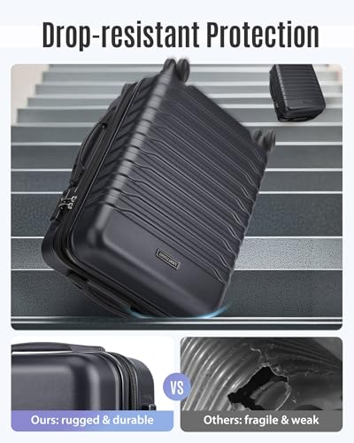 LIGHT FLIGHT Expandable 20" Carry On Luggage 22x14x9, TSA Lock, Black - color: Black
