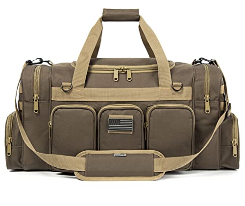 Tactical Range Duffel Heavy Duty Military Molle Gear Travel Sports Gym Bag Lockable Zippers with US Flag Patch (27 In Khaki) - size: 27 Inch Khaki