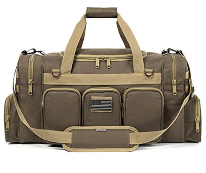Tactical Range Duffel Heavy Duty Military Molle Gear Travel Sports Gym Bag Lockable Zippers with US Flag Patch (27 In Khaki) - size: 27 Inch Khaki