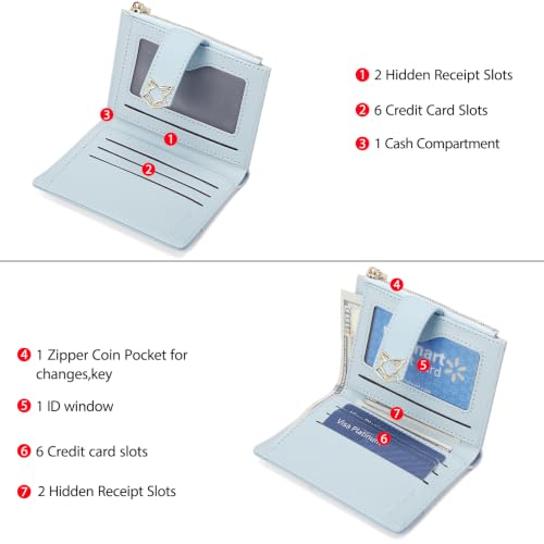 FOXLOVER Small Wallet for Women RFID Blocking Bifold Credit Card Case - color: 02-Blue