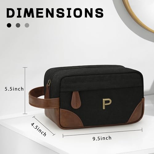 Personalized Toiletry Bag for Men, Birthday Gifts for Men Him | Initial Custom Travel Dopp Kit, Water-Resistant Shaving Bag with Large Capacity, Travel Essentials, Gift Bag for Men, P - style: P