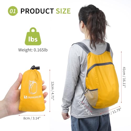 Ultra Lightweight Hiking-Daypack,Foldable Travel Packable Backpack - color: Yellow