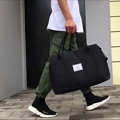 Unisex Large Travel Weekender Bag Overnight Duffle Bag Gym Tote Bag in Trolley Handle (Black) - color: Black