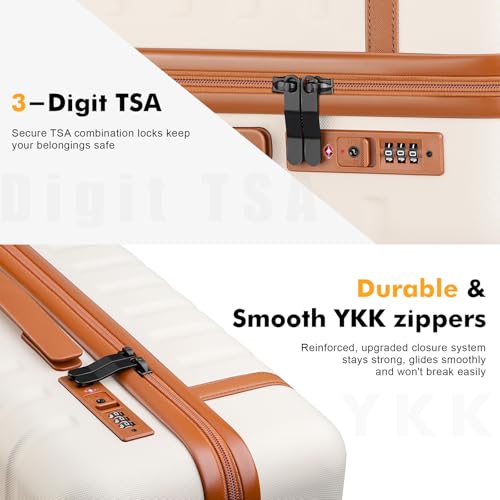 20" Carry On Luggage Set 3 Piece With Travel Backpack, YKK Zippers - color: Beige, size: 3 Piece Set (20inch)