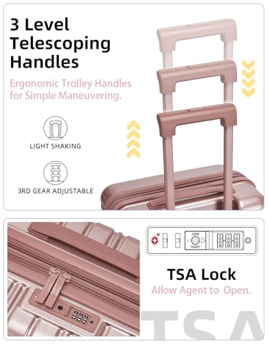 LARVENDER Carry On Luggage 22x14x9 Airline Approved, Suitcases with Wheels - color: Rose Gold 1