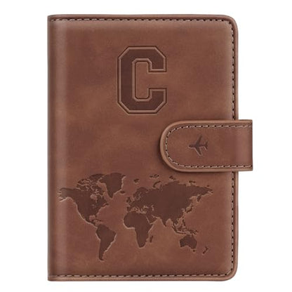 Passport Holder Wallet Cover Personalized Initial Travel Essentials - color: Brown, size: C