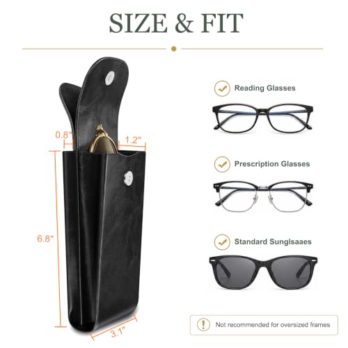 FINTIE Double Glasses Case with Carabiner Hook, Vegan Leather Eyeglass Case - color: Black