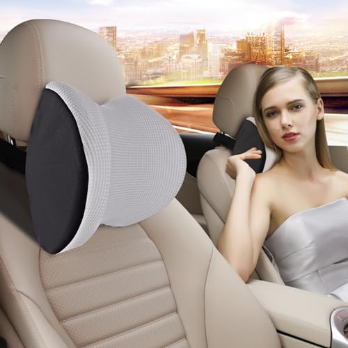 Cozy Car Headrest Pillow, Car Neck Pillow for Driving with Adjustable Strap - color: Silver