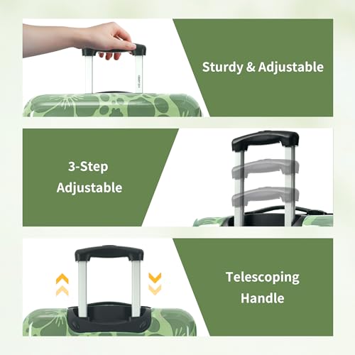 Merax Luggage Sets 3 Piece, Hardside Suitcase Set with Spinner Wheels - color: Green Print, style: 3-piece Set(20/24/28)