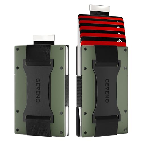 Slim Ridge Wallet for Men–Metal Minimalist RFID 1–21 Card Holder - color: Olive Green, style: Cash Strap