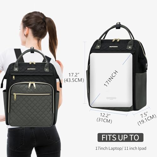 EMPSIGN 17 Inch Laptop Backpack for Women, Black-Army Green - color: Black/Army Green