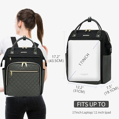 EMPSIGN 17 Inch Laptop Backpack for Women, Black-Army Green - color: Black/Army Green
