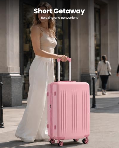Kono 28 Inch Large Checked Luggage with Spinner Wheels Expandable TSA Lock - color: Pink, size: 28"