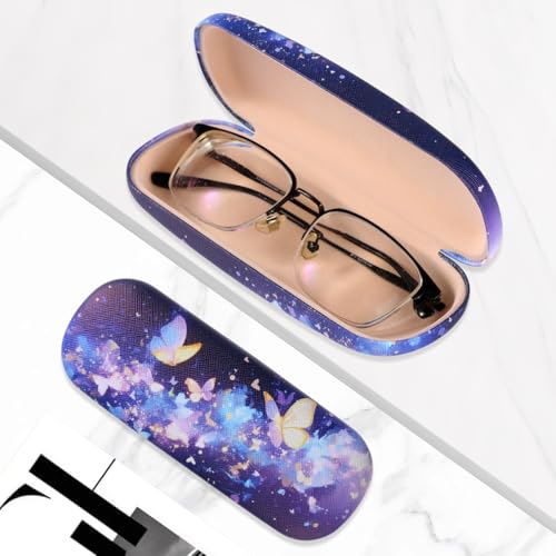 PERFECTSIGHT Hard Shell Eyeglasses Case, PU Leather Protective Glasses Case, Cute Eyeglass Case for Women Men Girls - color: Butterfly