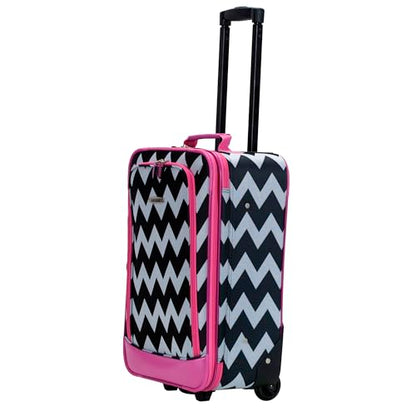 Rockland Fashion Softside 2 Piece Luggage Set, Expandable, (14" Tote/19" Upright), Pink Chevron - color: Pink Chevron, size: 2 Piece (19"/14" Tote)