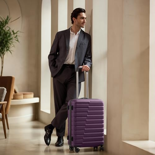 Coolife Lightweight Luggage with TSA Lock,Medium Checked Purple - color: Purple, size: Medium(24in)