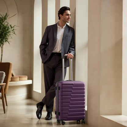 Coolife Lightweight Luggage with TSA Lock,Medium Checked Purple - color: Purple, size: Medium(24in)