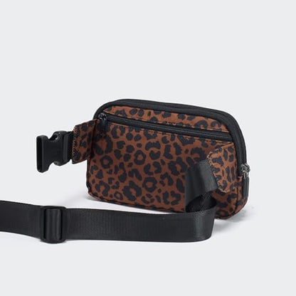 Pander Nylon Fanny Pack Belt Bag for Women with 5 Zipper Pockets - color: Midnight Leopard