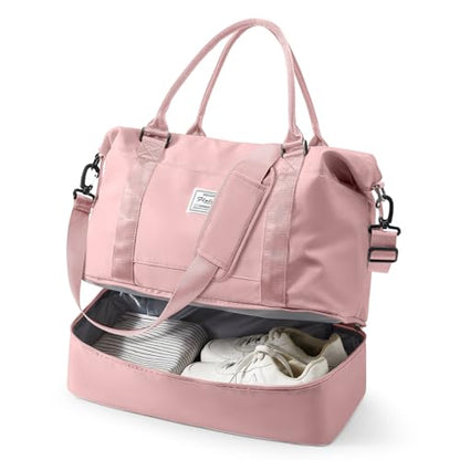 Travel Duffel Weekender Bag Women Tote Carry On Bags With Shoe Compartment - color: H2-Pink, size: Large