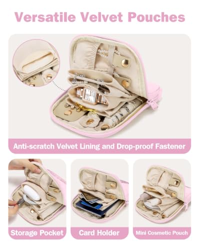 Travel Jewelry Case with Necklace Holder, Earring and Ring Organizer, Pink - color: Pink