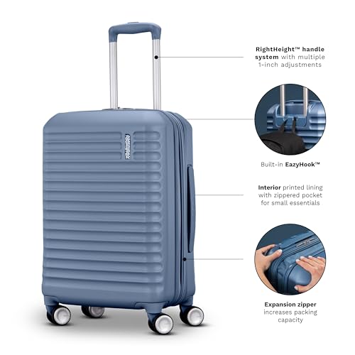 American Tourister Stratum 3.0 Carry-On Spinner, Airline Approved, Durable Hardside Luggage, Expands 1.5", RightHeight™ Adjustable Handle, Elemental Blue - color: Elemental Blue, size: Carry-On