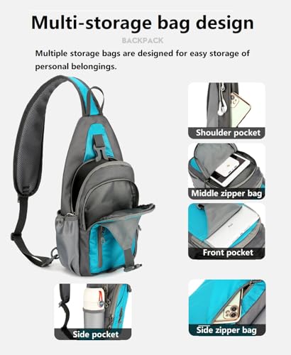levayhill Small Crossbody Sling Backpack,Hiking Daypack Men Women,Lake Blue - color: Lake Blue