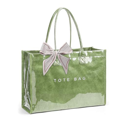 Lushandy PVC Tote Bag Women's Waterproof Jelly Beach Bag Work Hobo Handbag - color: Solid-green