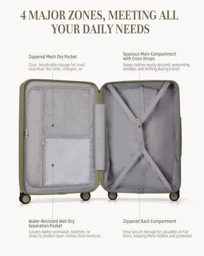 Timeet Checked Luggage, 28 Inch Large Size Hardside Suitcase with Spinner Wheels, Expandable Polycarbonate Rolling Luggage, TSA Lock, Built-in USB Charging, Wet Dry Separation Pocket, Olive Green - color: Olive Green, size: 28 inch
