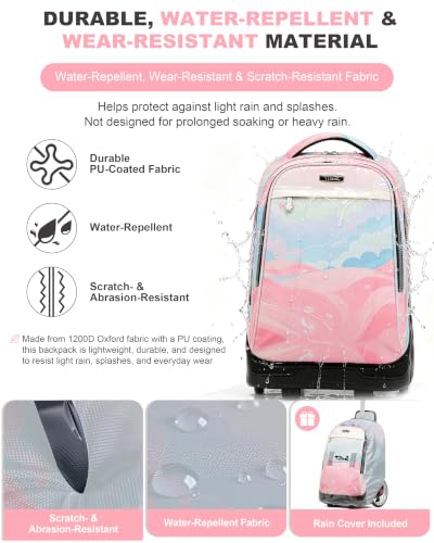 NEW TILAMI 19 Inch Rolling Backpack with Lunch Bag School, Pink - color: Pink