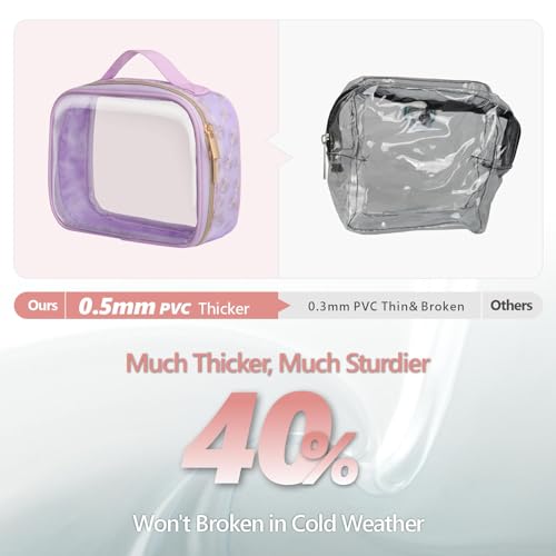 PACKISM Clear Makeup Bag Travel - TSA Approved Toiletry Bag, 3 Pack Purple - color: Purple, size: Medium Set (Patterned/ Lace Edition)
