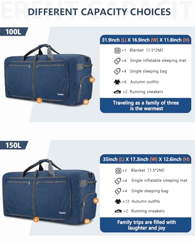 Gonex 80L Foldable Travel Duffle Bag with Shoe Compartment, Lightweight - color: Dark Blue, size: 80L