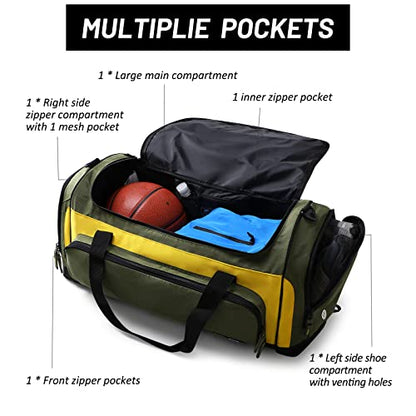 MIER Large Gym Bag for Men 60L Duffel Bag with Shoe Compartment - color: Green