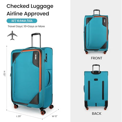 Suitcases w/Wheels 32 inch Luggage,Large Softside Suitcase - color: SkyBlue, size: Checked-Extra Large 32-Inch