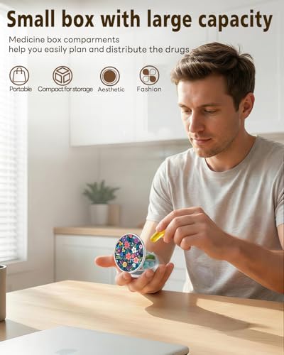 LRITER Pill Case, 3 Compartment Portable Travel Pill Box, Pillbox Organizer - color: Pill Case-flower