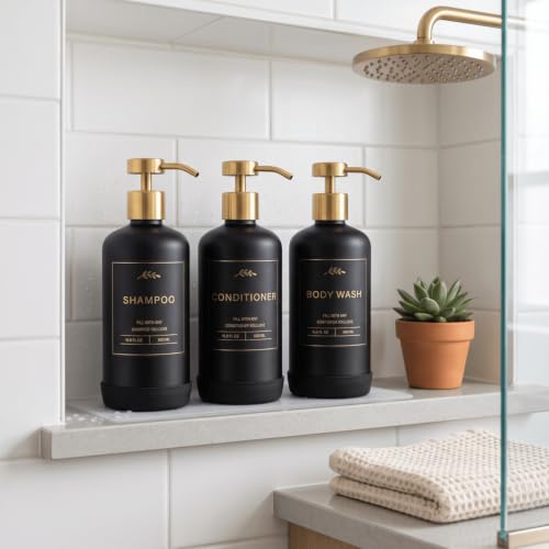 Prus Waso Shampoo Dispenser for Shower, Black & Gold - color: Black & Gold