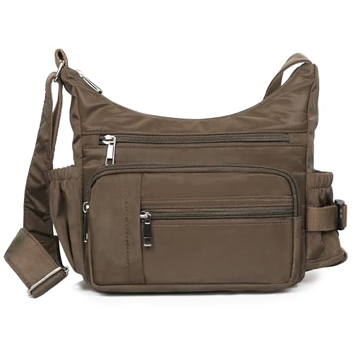 VOLGANIK ROCK RFID Anti Thief Crossbody Bag for Women Waterproof Shoulder Bag Messenger Bag Casual Nylon Purse Handbag - color: Coffee
