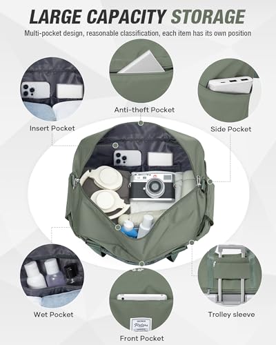 Foldable Travel Bag Expandable Duffle Bag for Women Men, Large Weekend Bags - color: C-Green