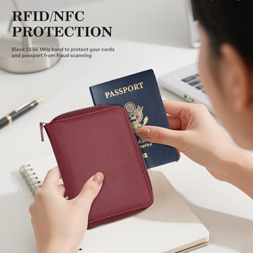 CoBak Passport Holder Cover with Safe Zipper Closure - color: Red