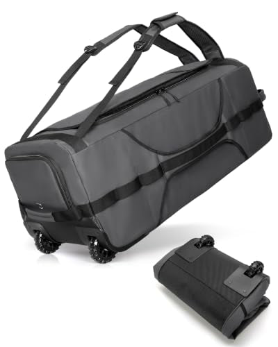Smasrob 83L Rolling Duffle Bag with Wheels and Backpack Straps, Gray - color: Gray