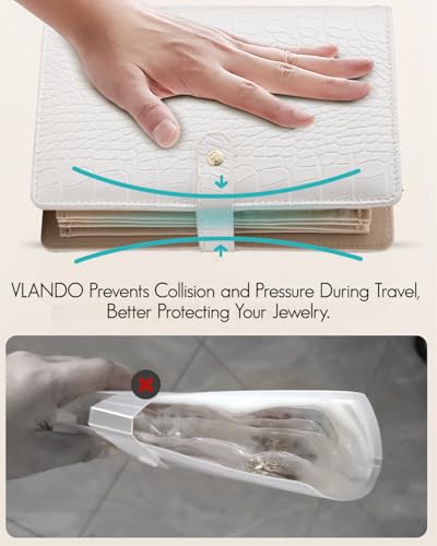 VLANDO Travel Jewelry Organizer,Loose-Leaf with Clear Velvet Pouches,White - color: 07.White-Crocodile