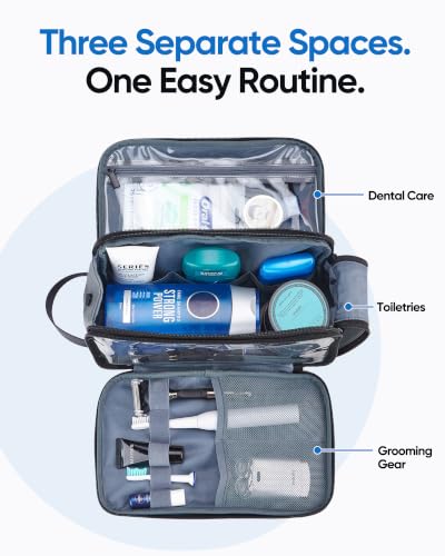 ZEEMO Travel Toiletry Bag for Men, Full Open Dopp Kit with Dual Compartment - color: Grey, size: Medium