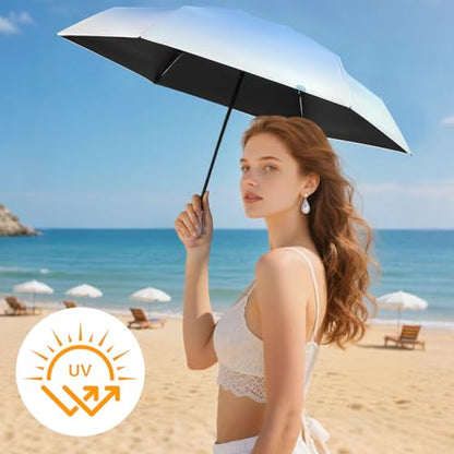 Mini Travel Umbrella Small Umbrella for Travel UV Parasol Compact Foldable - color: 2 Pieces Blue