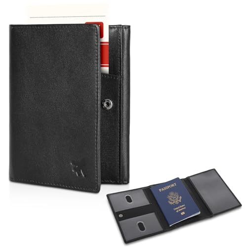 Polare Napa Leather Pilot Wallet Passport Holder RFID Blocking Tri-fold Travel Cover Document Organizer for Aviation Professionals (Black) - color: Black