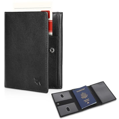 Polare Napa Leather Pilot Wallet Passport Holder RFID Blocking Tri-fold Travel Cover Document Organizer for Aviation Professionals (Black) - color: Black