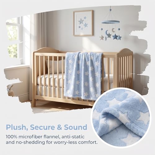 Light Blue Star Print Fleece Throw Blanket, 62x39 Inch Soft Fluffy Plush Blanket, Lightweight Cozy Blanket for Bed, Couch, Sofa, Travel, Home Decor, Gift