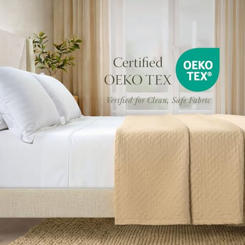 Threadmill Cotton King Coverlet Blanket, Criss Cross Jacquard, Beige - color: Classic Beige, size: King / Cal King