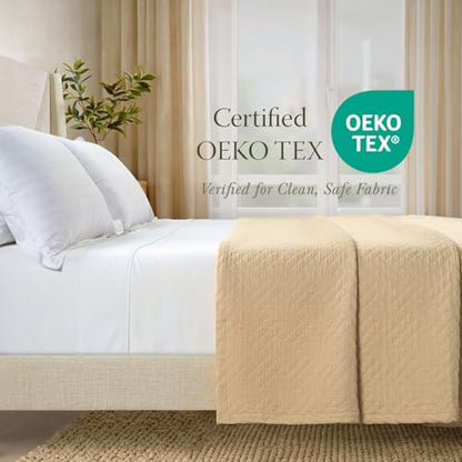 Threadmill Cotton King Coverlet Blanket, Criss Cross Jacquard, Beige - color: Classic Beige, size: King / Cal King