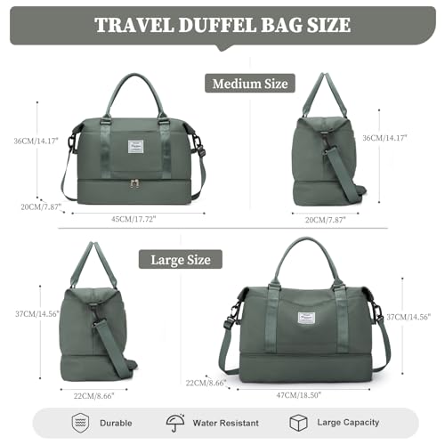 Weekender Bags for Women, Personal Item Travel Bag with Shoes Compartment - color: Olive Green, size: Medium