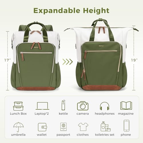 ECOHUB 17" Laptop Backpack for Women 25L Cute Teacher Work Backpack,Green - color: Green